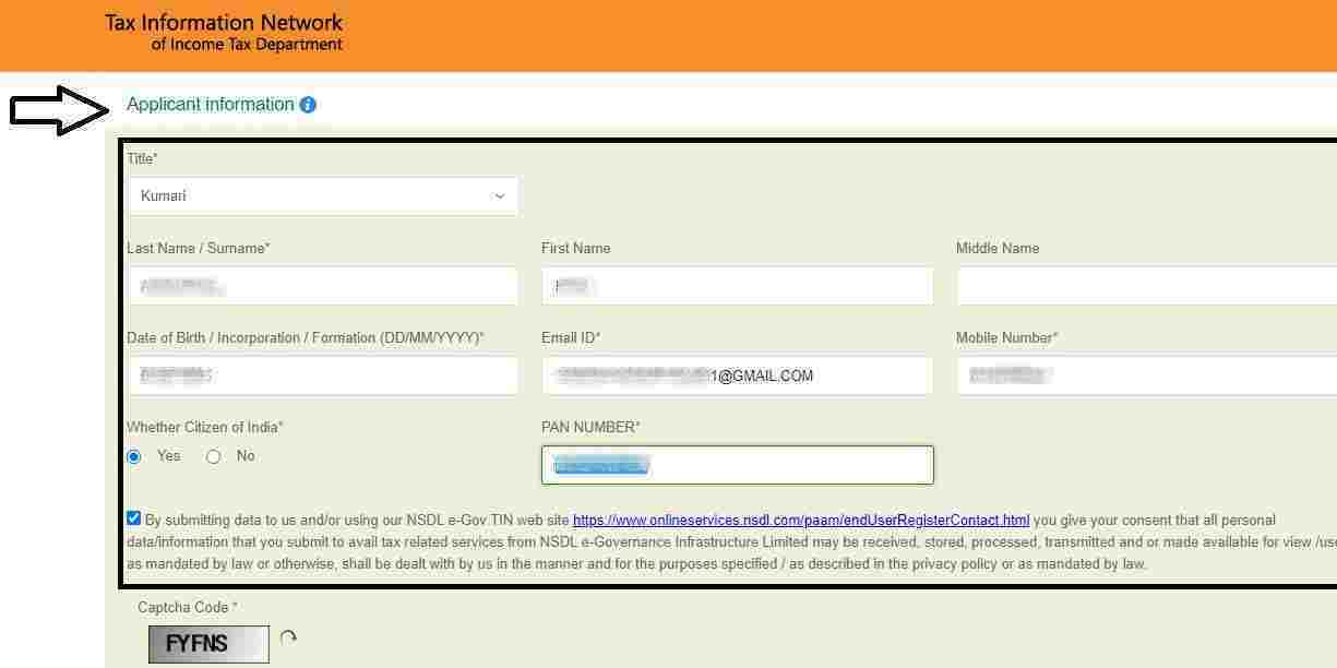 Provide "Applicant Information" - How to change name on pan card online in few steps[100% Working] | Step6
