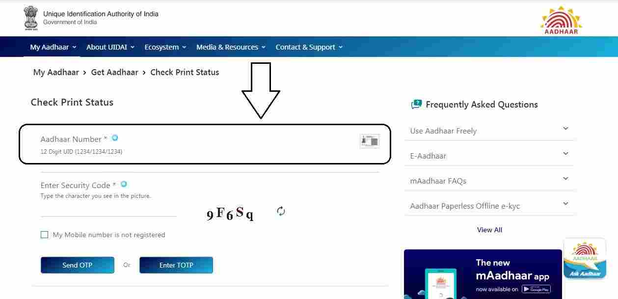 Enter Aadhaar Number - Aadhar Card: How To Check PVC Aadhar Card Status | Step5