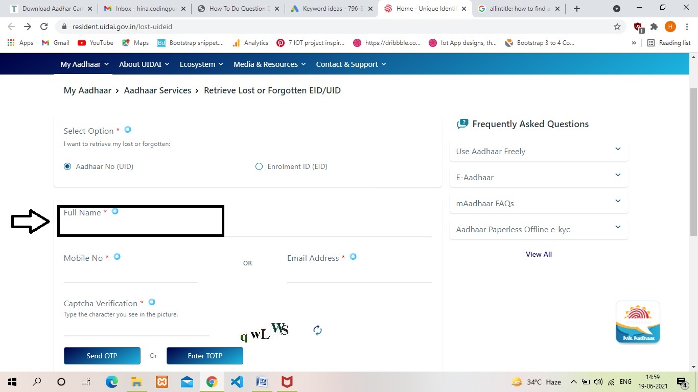 Enter Your Full Name - Aadhar Card: How To Find Aadhar Number With Mobile Number | Step7