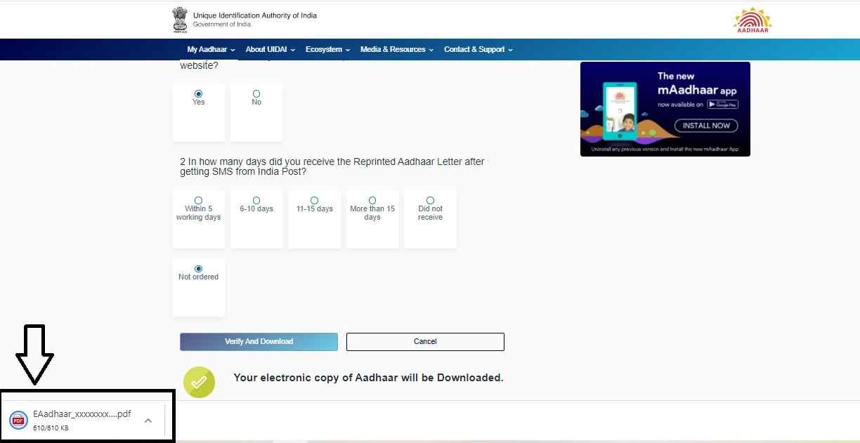 Open Downloaded E-Aadhar Card -  | Step1